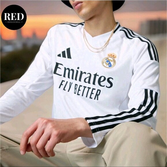 Adidas Real Madrid Home Soccer Jersey White Longsleeve Shirt IT3442 - Men's XL - Picture 6 of 10